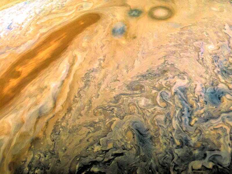 Image of planet Jupiter taken by the Juno Mission. The image has been enhanced and edited by the Con...