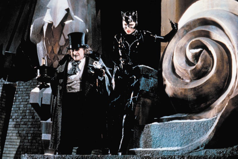 American actors Danny De Vito and Michelle Pfeiffer on the set of Batman Returns, directed by Tim Br...