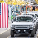 DETROIT, MI - NOVEMBER 17: A general view of GMC Hummer EVs is pictured on November 17, 2021 at Gene...