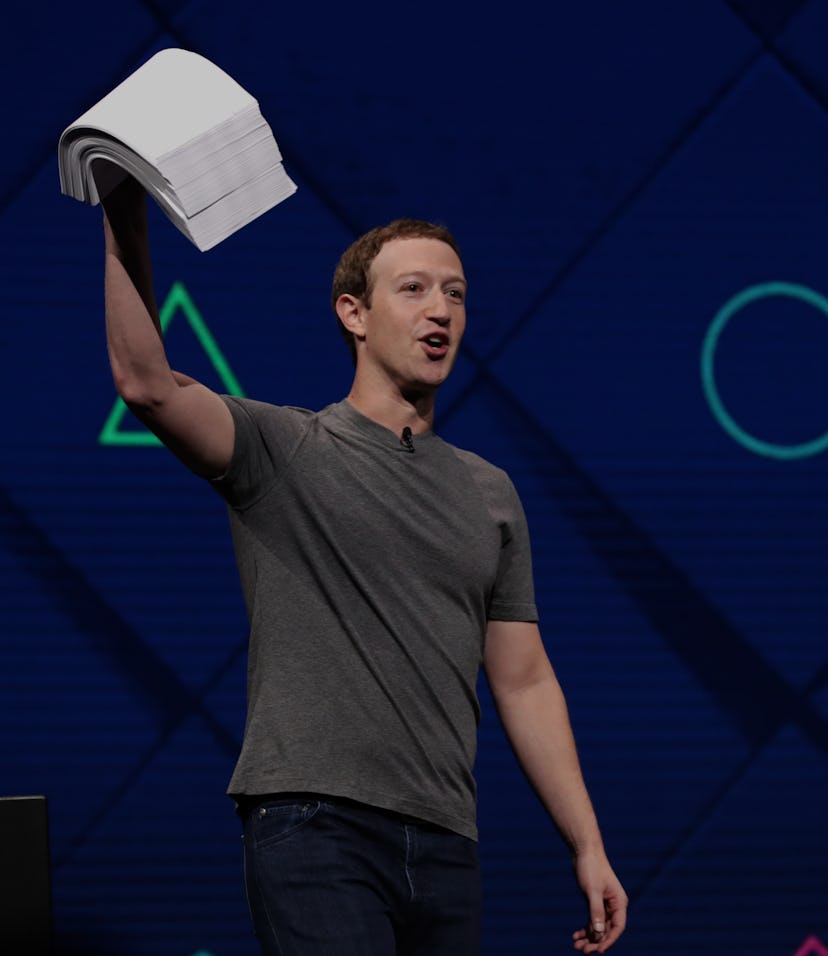 Facebook Chairman and CEO Mark Zuckerberg delivers the keynote address to kick off  the F8 Facebook'...