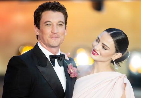 LONDON, ENGLAND - MAY 19: Miles Teller and Keleigh Sperry attend "Top Gun: Mavertick" Royal Film Per...