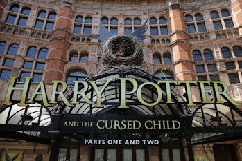 The front of the Palace Theatre promotes its new show 'Harry Potter and the Cursed Child'  in London...