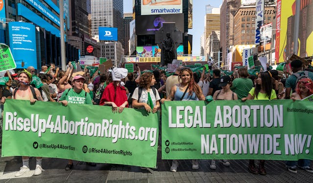 Here, protesters gather to rally for abortion rights on July 4 in New York City, following the Supre...