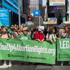 Here, protesters gather to rally for abortion rights on July 4 in New York City, following the Supre...