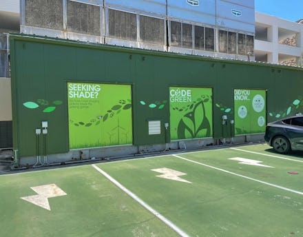 VALLEY CENTER, CA - JUNE 18: One of several electric vehicle charging stations at Harrah's Resort S...