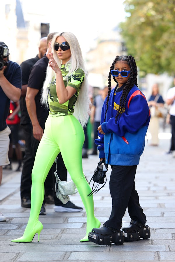 Kim Kardashian and North West are seen leaving the Jean-Paul Gaultier headquarters on July 05, 2022 ...