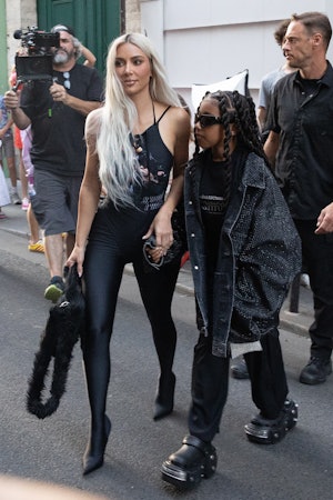 Kim Kardashian and North West are seen during Paris Fashion Week on July 05, 2022 in Paris, France.