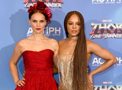 LONDON, ENGLAND - JULY 05: Natalie Portman and Tessa Thompson attend the UK Gala screening of "Thor:...