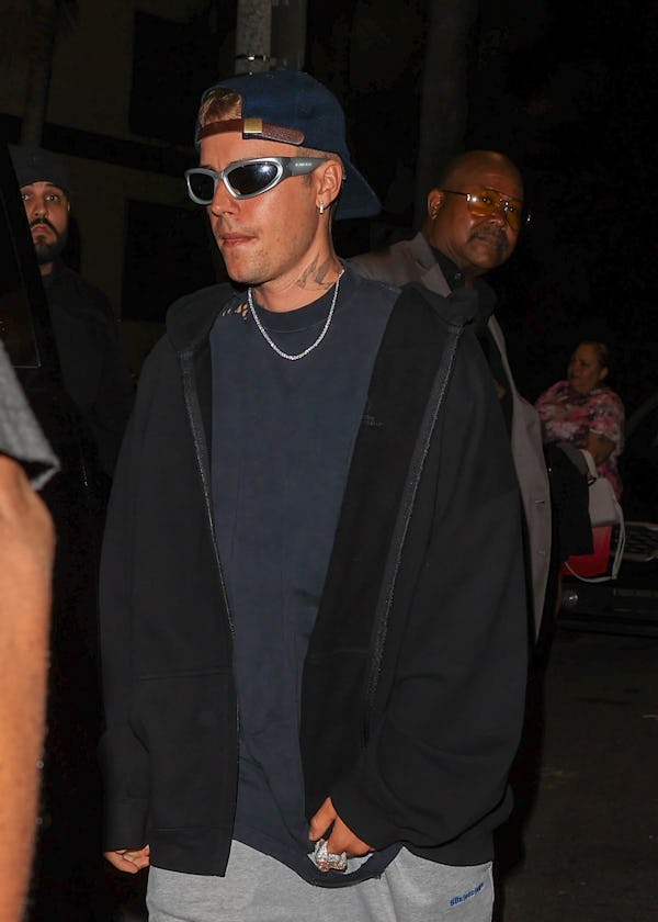 Justin Bieber wearing wraparound sunglasses on june 29, 2022