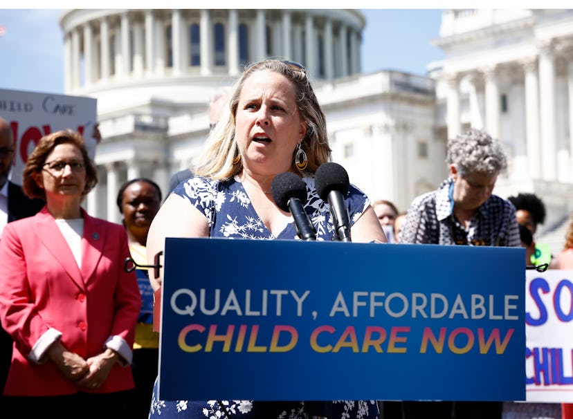 Ruth Martin of MomsRising joins members of Congress and advocates to push for child care in budget r...