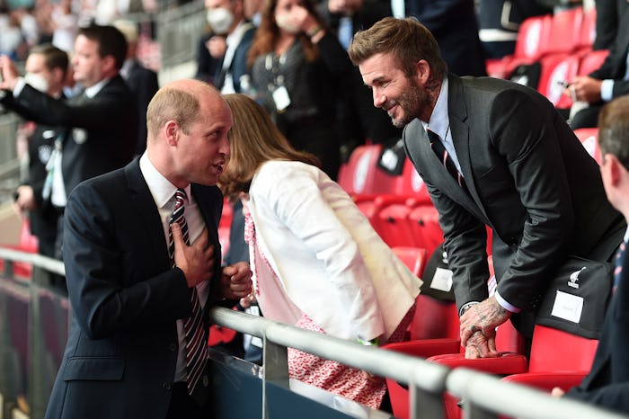 Prince William and David Beckham greet each other. They posted videos to support England's Lionesses...