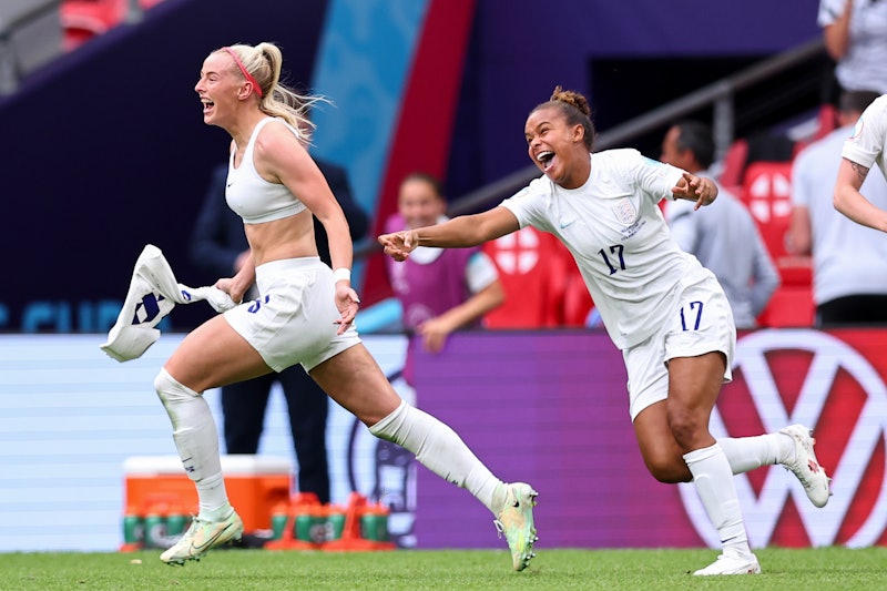 LONDON, ENGLAND - JULY 31: Chloe Kelly of England Women celebrates after scoring a goal to make it 2...