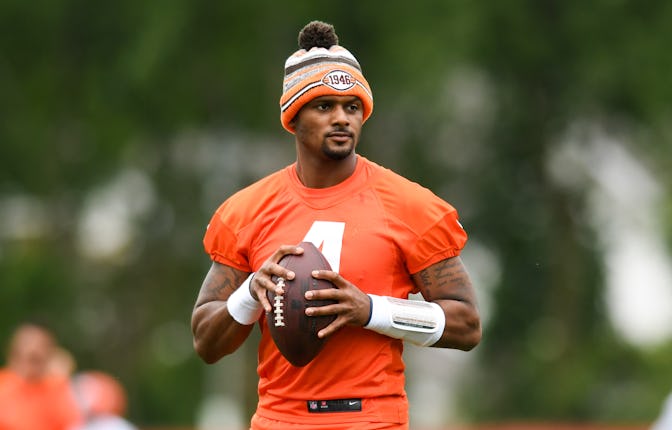 BEREA, OH - JUNE 14: Deshaun Watson #4 of the Cleveland Browns runs a drill during the Cleveland Bro...
