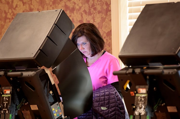 SHAWNEE, KS - NOVEMBER 06: A voter casts a ballot on November 6, 2018 at Shawnee Town Hall in Shawne...