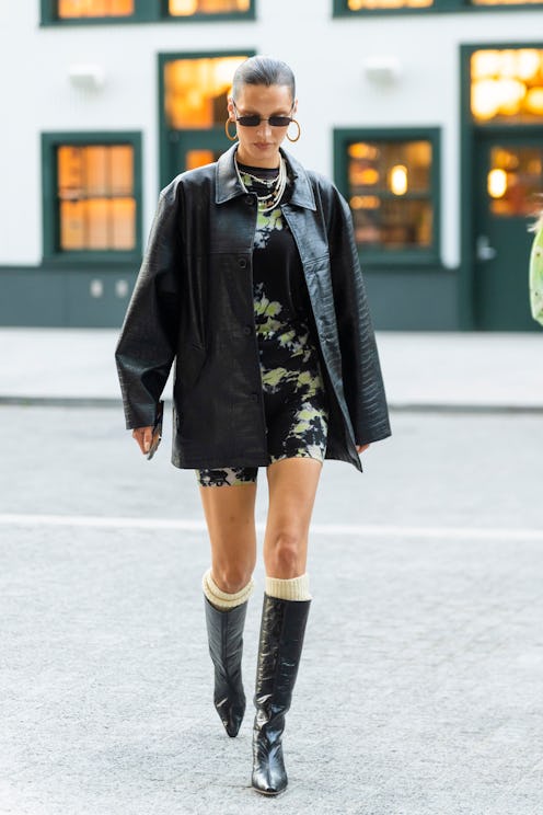 NEW YORK, NEW YORK - JULY 14: Bella Hadid is seen in the South Street Seaport on July 14, 2022 in Ne...