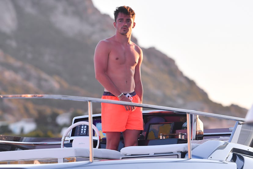 PORTO CERVO, ITALY - AUGUST 04: Ferrari Formula 1 driver Charles Leclerc at the helm of his Yacht Ri...