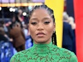Keke Palmer, who has adult acne, at the UK Premiere Of "NOPE" on July 28, 2022 with glowing skin.