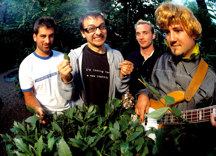 Wheatus, group portrait, in the garden behind Abbey Road recording studios in London, United Kingdom...