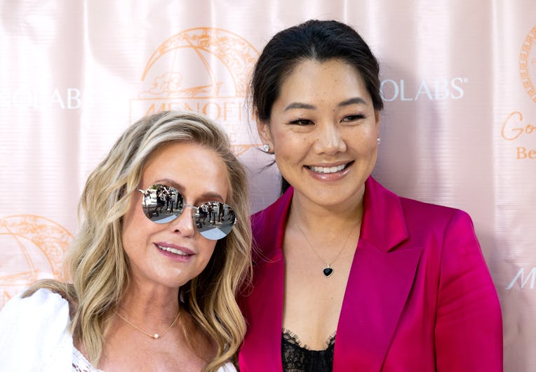 BEL AIR, CALIFORNIA - JULY 20: Television personalities Kathy Hilton (L) and Crystal Kung Minkoff at...