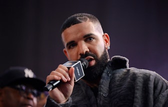 LONG BEACH, CALIFORNIA - OCTOBER 30: Drake speaks  onstage during Drake's Till Death Do Us Part rap ...
