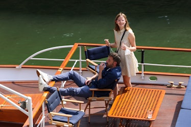 PARIS, FRANCE - JULY 23: Violet Affleck and Ben Affleck take a cruise on the River Seine with Jennif...