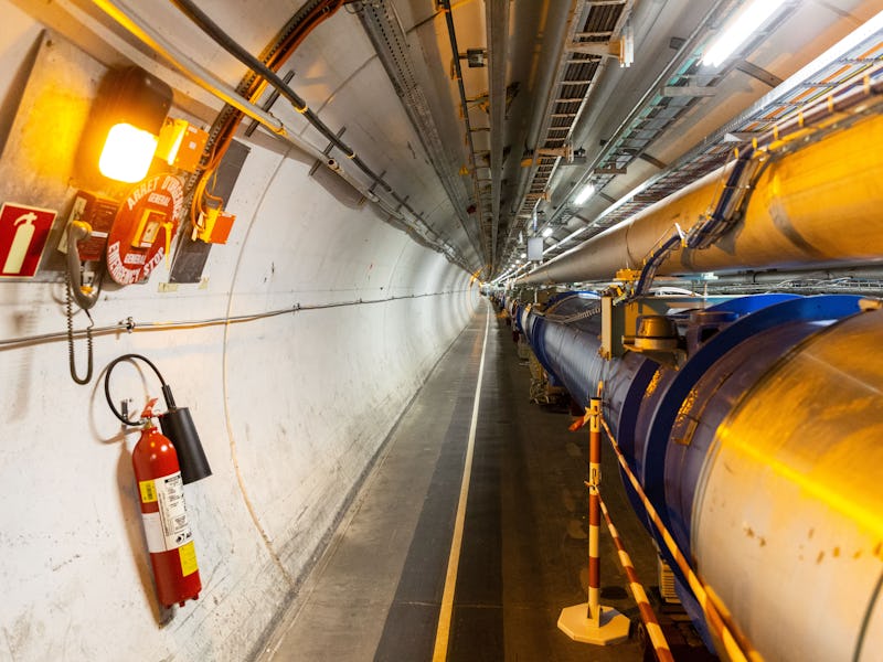 MEYRIN, SWITZERLAND - SEPTEMBER 14: a part of the LHC tunnel is seen during the Open Days at the CER...