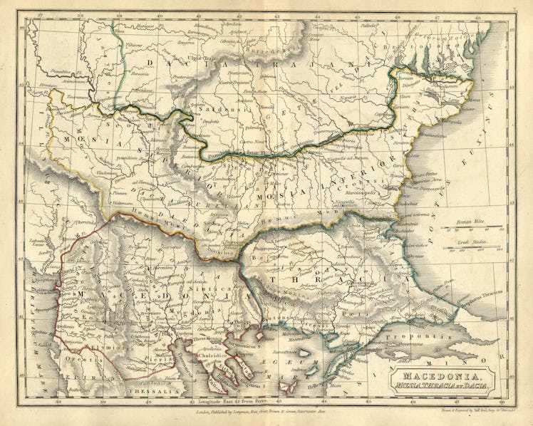 Vintage illustration of Antique map of Ancient Macedonia, Moesia, Thracia et Dacia.  Atlas of Ancien...