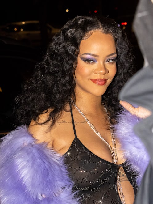 Rihanna is seen during the Milan Fashion Week Fall/Winter 2022/2023 on February 25, 2022 in Milan, ...