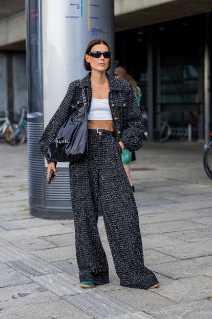 COPENHAGEN, DENMARK - AUGUST 09: Vera van Erp seen wearing black blazer and wide leg pants, Chanel b...