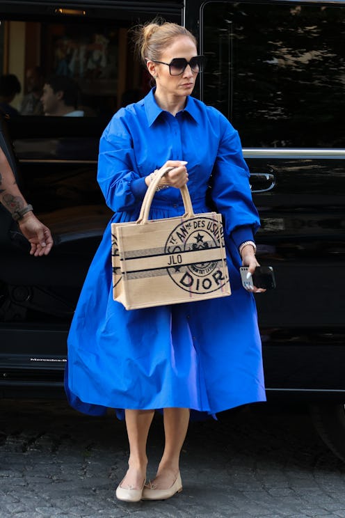 PARIS, FRANCE - JULY 25: Jennifer Lopez is seen arriving at Le Flore en l'Île on July 25, 2022 in Pa...