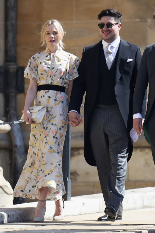 British musician Marcus Mumford and British actor Carey Mulligan arrive for the wedding ceremony of …