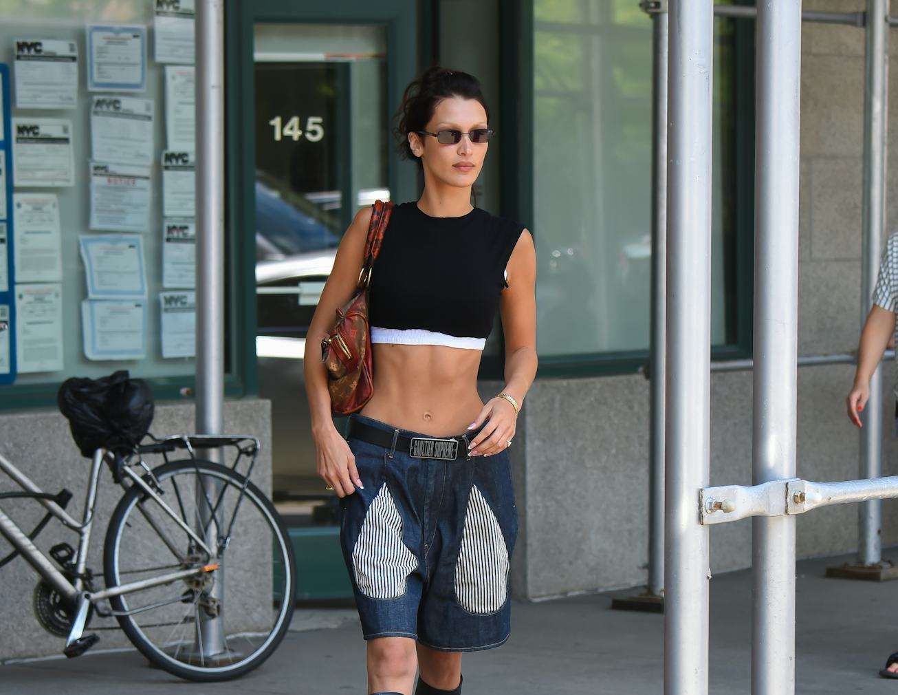 NEW YORK, NEW YORK - JULY 22: Bella Hadid is seen in Manhattan on July 22, 2022 in New York City. (P...