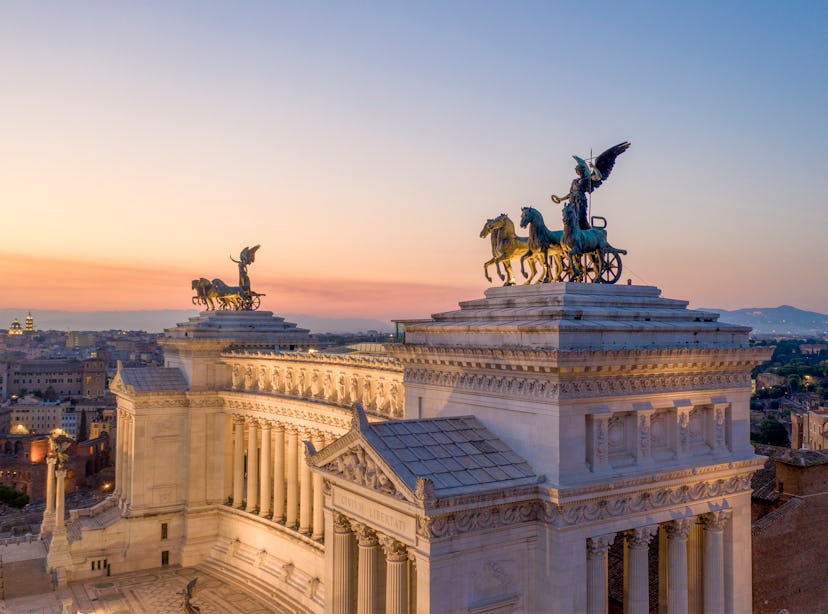 Overhead view of the Altar of the fatherland with the Quadriga of Liberty Statue, Rome