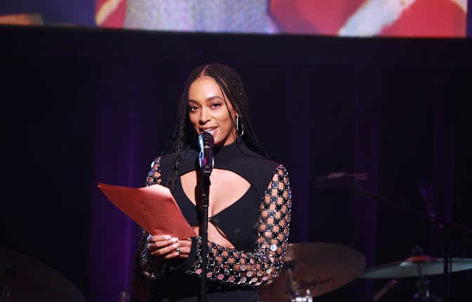 NEW YORK, NEW YORK - FEBRUARY 28: Solange Knowles speaks onstage at the Lena Horne Prize Event Honor...