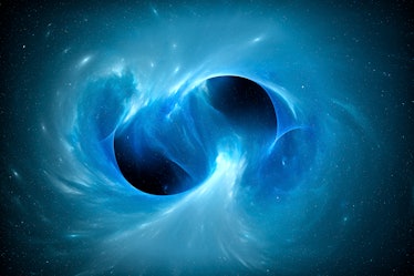 Conceptual illustration of black holes merging in space.