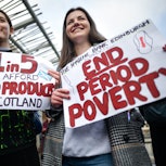 Activists in Scotland advocating for free period products. Scotland just became the first country in...