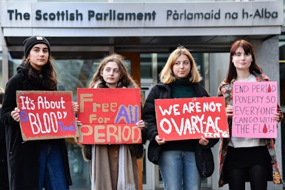 EDINBURGH, SCOTLAND - FEBRUARY 25: Campaigners and activists rally outside the Scottish Parliament i...