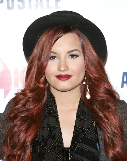 Demi Lovato Iconic Beauty Moments: her dark lipstick to Z100's Jingle Ball 2011 on December 9, 2011 ...