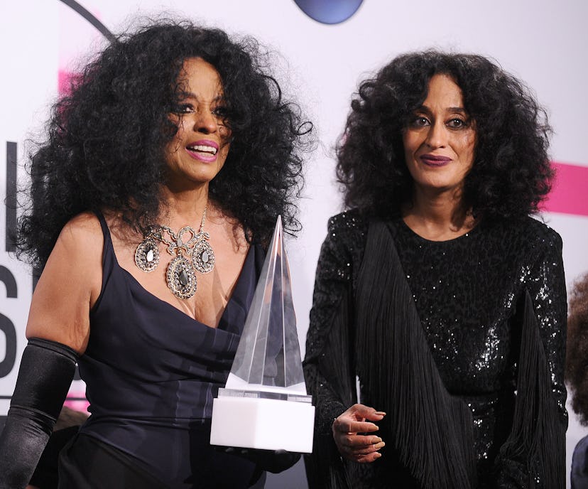 Diana Ross and Tracee Ellis Ross pose in the press room at the 2017 American Music Awards at Microso...
