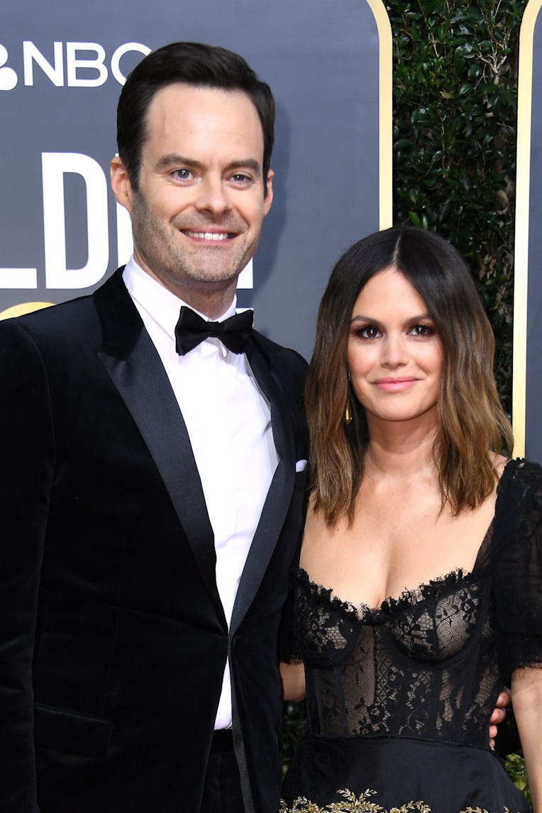 US actor Bill Hader (L) and actress Rachel Bilson arrive for the 77th annual Golden Globe Awards on ...