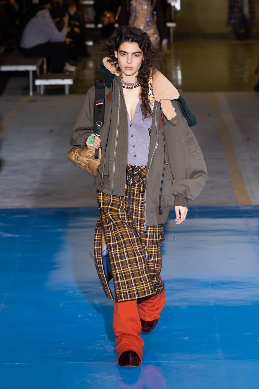 MILAN, ITALY - FEBRUARY 27: A model walks the runway at the Dsquared2 fashion show during the Milan ...