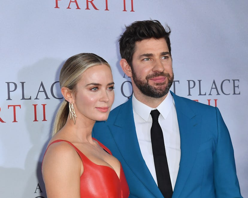 US/British actress Emily Blunt (L) and husband US actor John Krasinski attend Paramount Pictures' "A...
