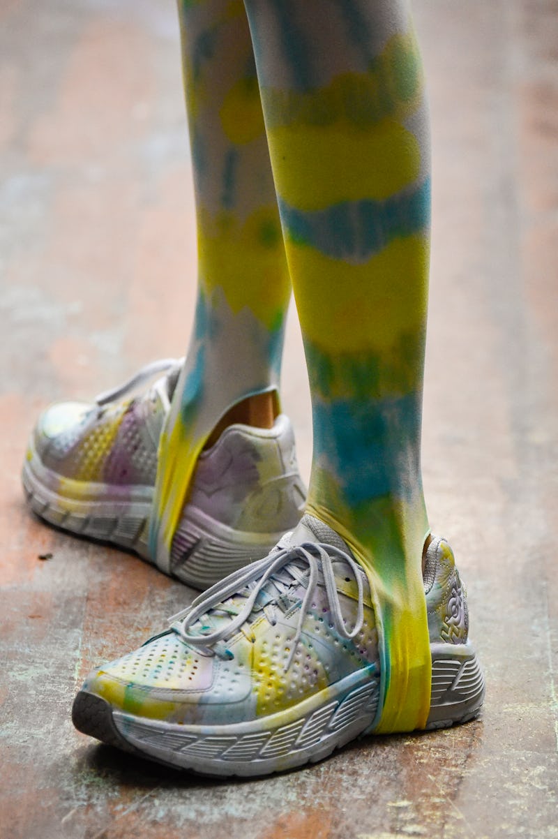 NEW YORK, NEW YORK - FEBRUARY 07: A model, shoes detail, walks the runway at the Collina Strada fash...