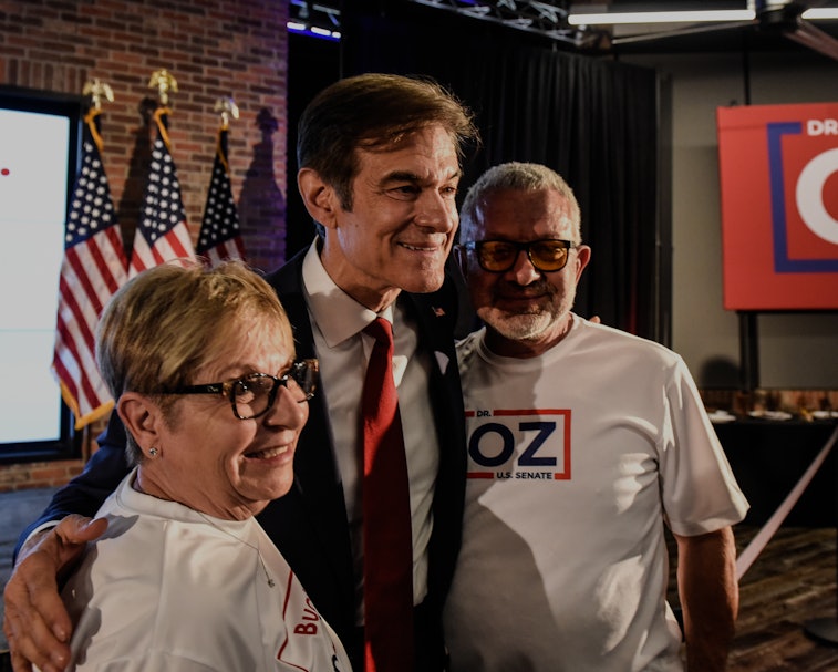 NEWTOWN, PA - MAY 17:  Republican U.S. Senate candidate Mehmet Oz greets supporters after the primar...