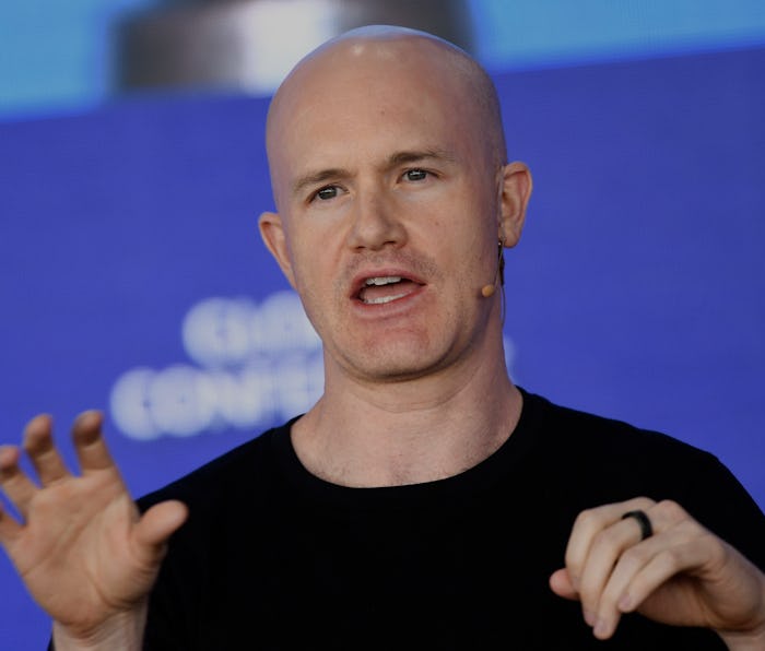 Brian Armstrong, CEO and Co-Founder, Coinbase, speaks during the Milken Institute Global Conference ...