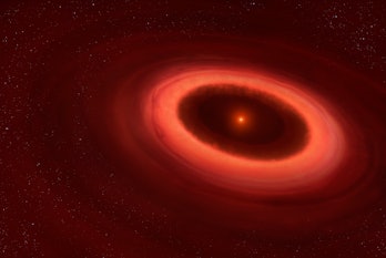 Disc around Proxima Centauri, illustration. The closest star to the Sun, Proxima Centauri, has been ...