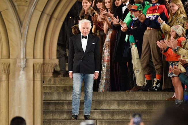 NEW YORK, NY - SEPTEMBER 07:  Fashion designer Ralph Lauren walks the runway at Ralph Lauren fashion...