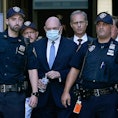 Former Trump Organization Chief Financial Officer Allen Weisselberg (C) leaves Manhattan Criminal Co...