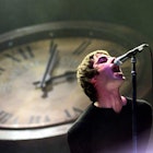 Liam Gallagher, lead singer with Oasis, during tonight's (Tuesday)  concert at Wembley Arena. Photo ...