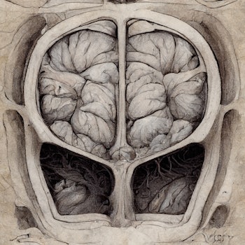 Surreal Human brain sketch representation. Digitally generated illustration.